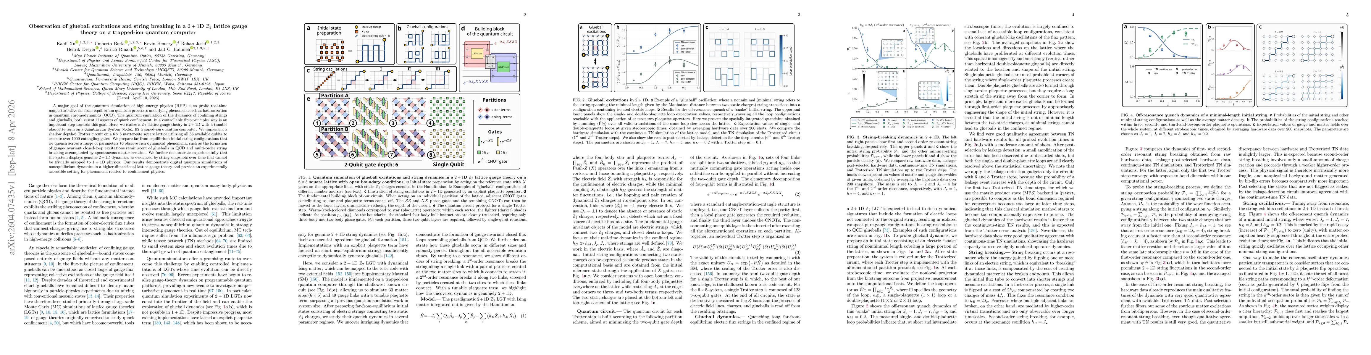 Thumbnail for Observation of glueball excitations and string breaking in a $2+1$D $\mathbb{Z}_2$ lattice gauge theory on a trapped-ion quantum computer