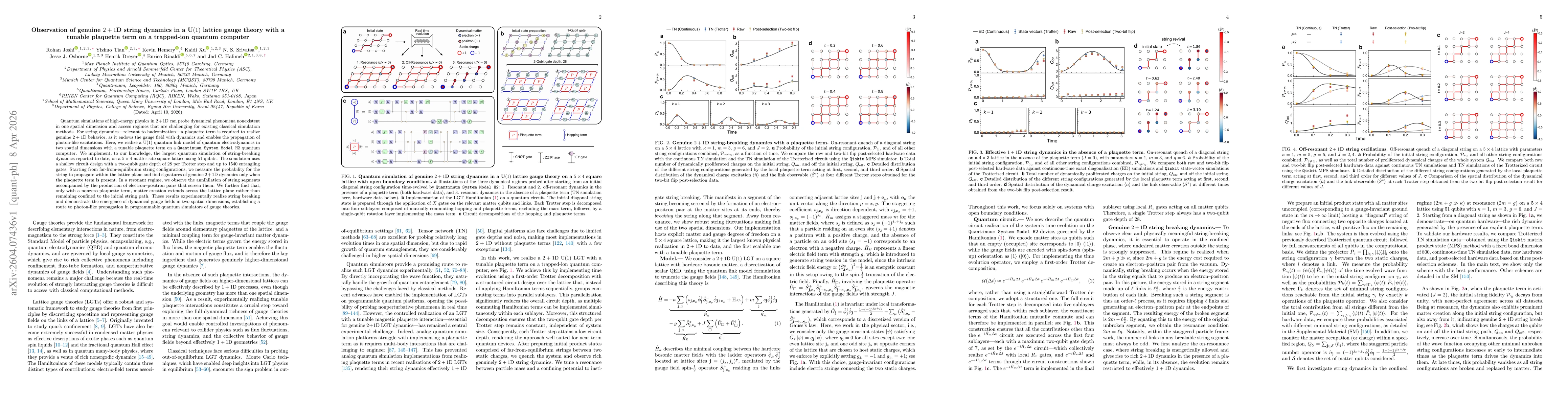 Thumbnail for Observation of genuine $2+1$D string dynamics in a U$(1)$ lattice gauge theory with a tunable plaquette term on a trapped-ion quantum computer