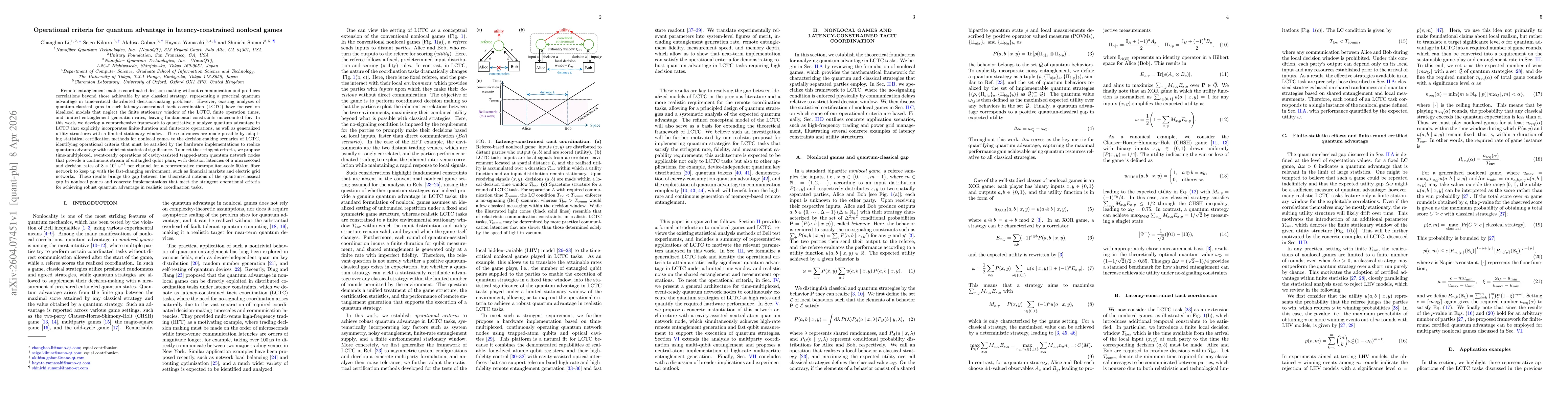 Thumbnail for Operational criteria for quantum advantage in latency-constrained nonlocal games