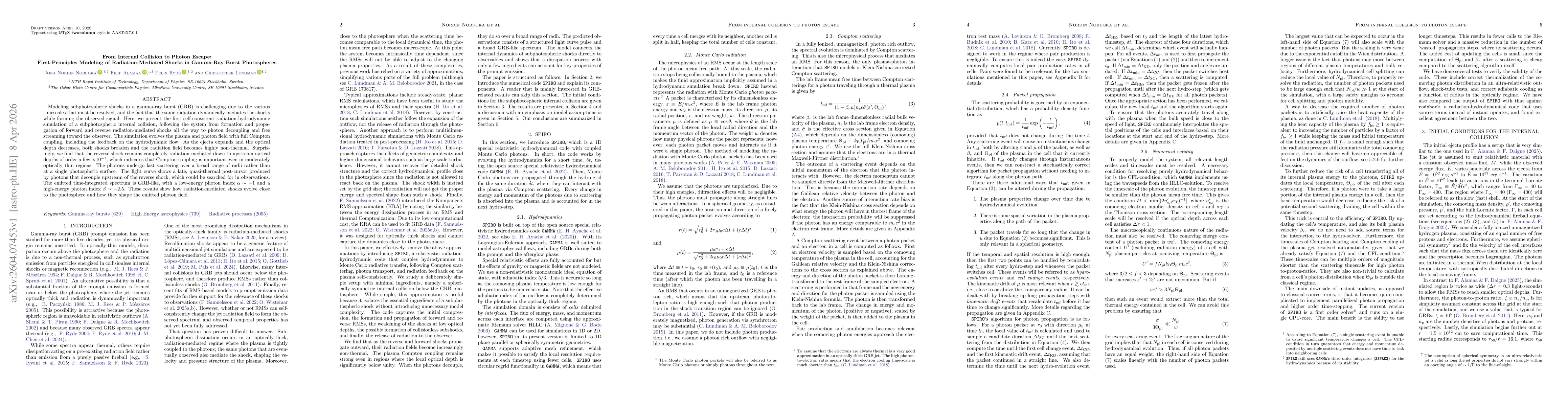 Thumbnail for From Internal Collision to Photon Escape: First-Principles Modeling of Radiation-Mediated Shocks in Gamma-Ray Burst Photospheres