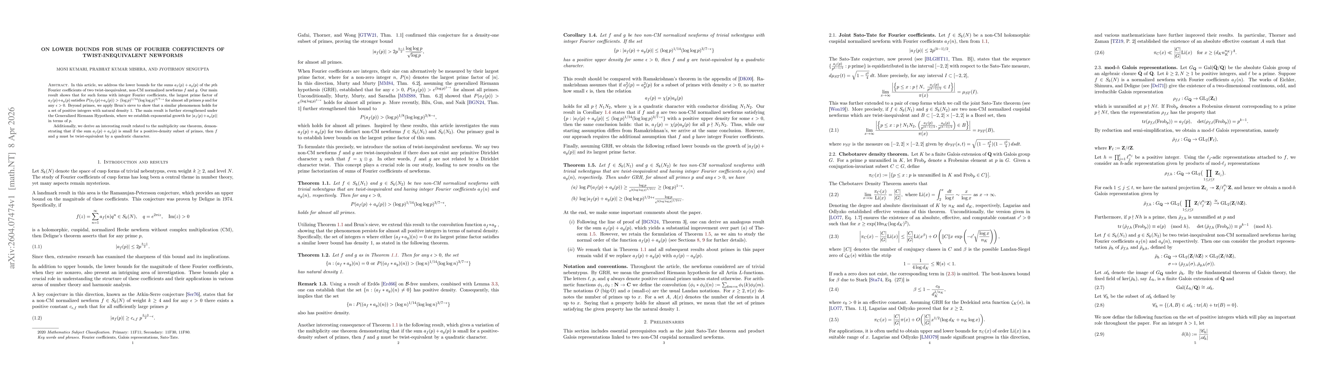 Thumbnail for On Lower Bounds for sums of Fourier Coefficients of Twist-Inequivalent Newforms