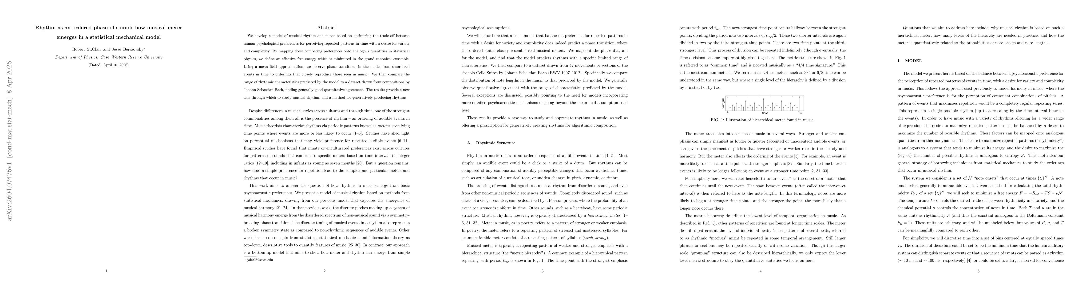 Thumbnail for Rhythm as an ordered phase of sound: how musical meter emerges in a statistical mechanical model