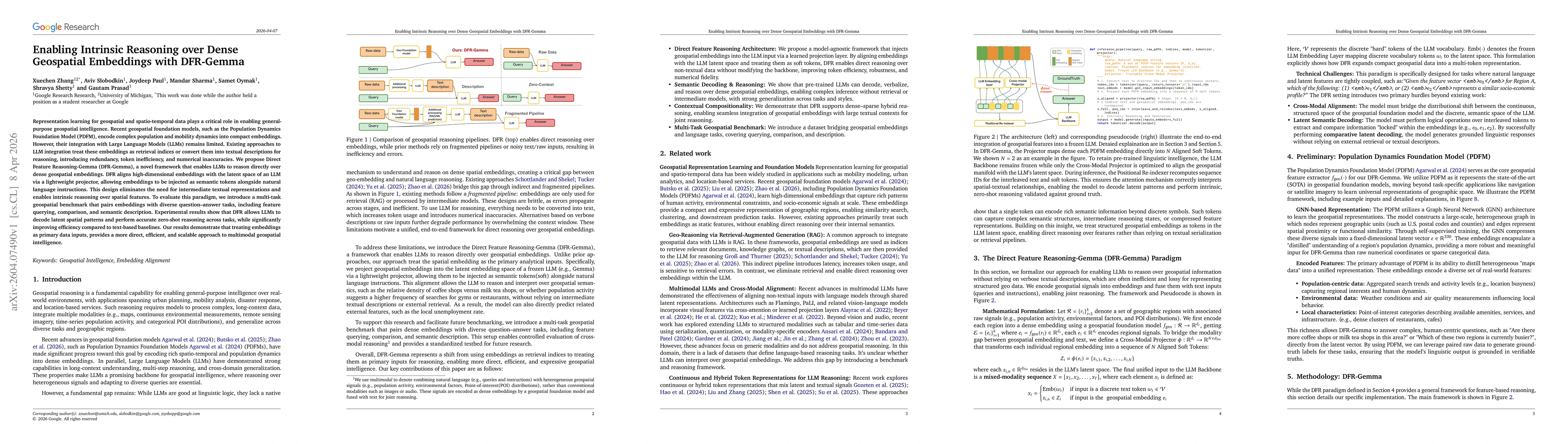 Thumbnail for Enabling Intrinsic Reasoning over Dense Geospatial Embeddings with DFR-Gemma