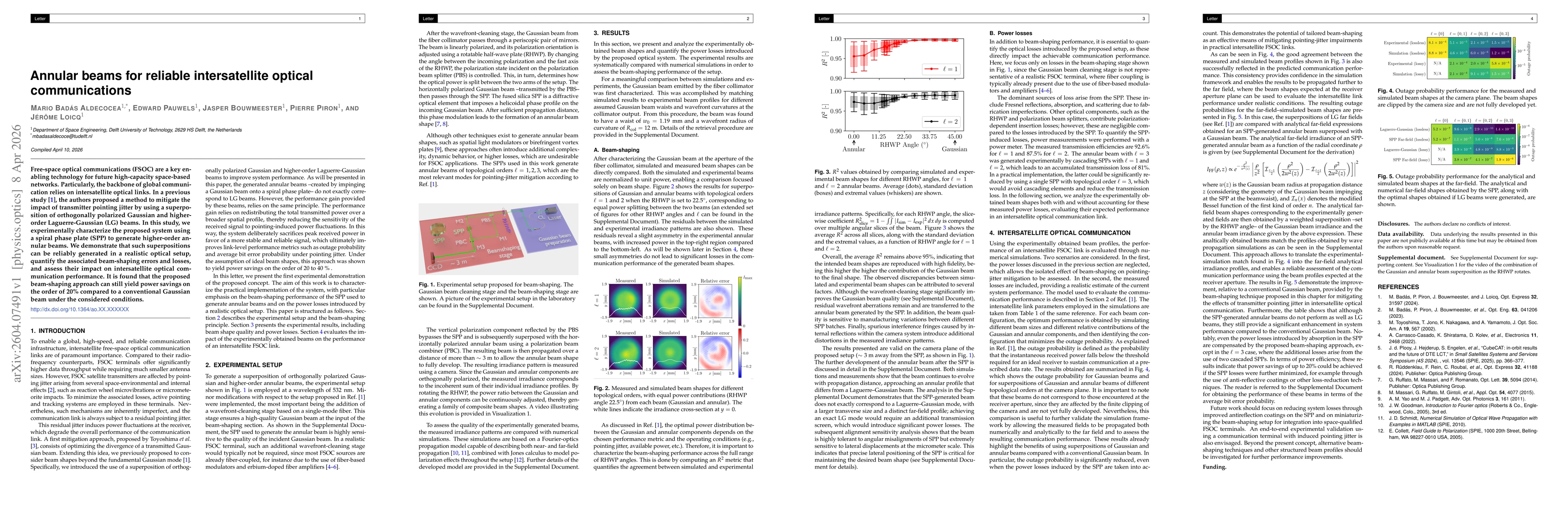 Thumbnail for Annular beams for reliable intersatellite optical communications
