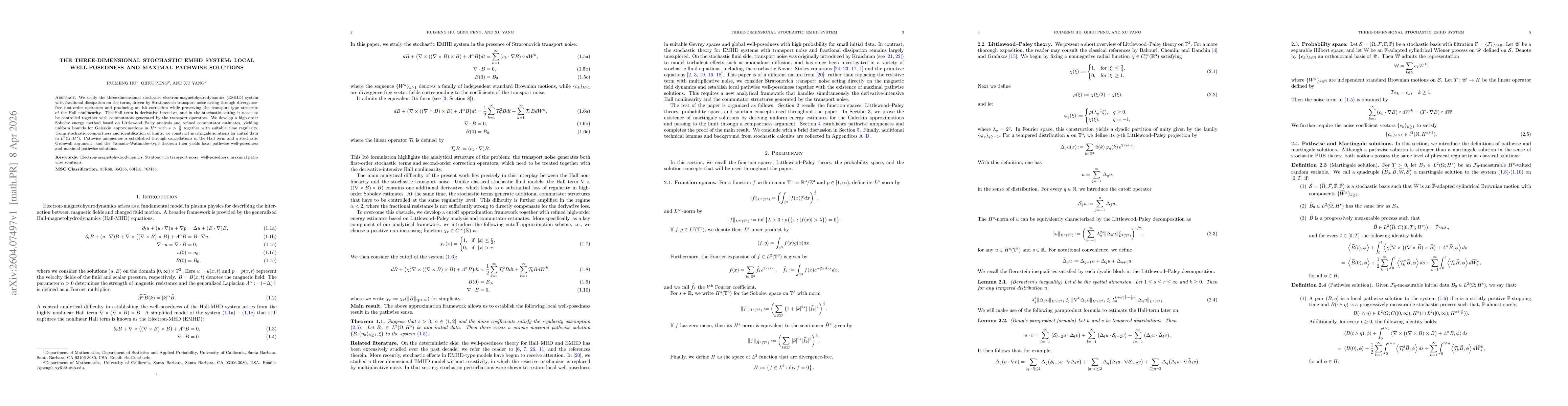 Thumbnail for The Three-Dimensional Stochastic EMHD System: Local Well-Posedness and Maximal Pathwise Solutions