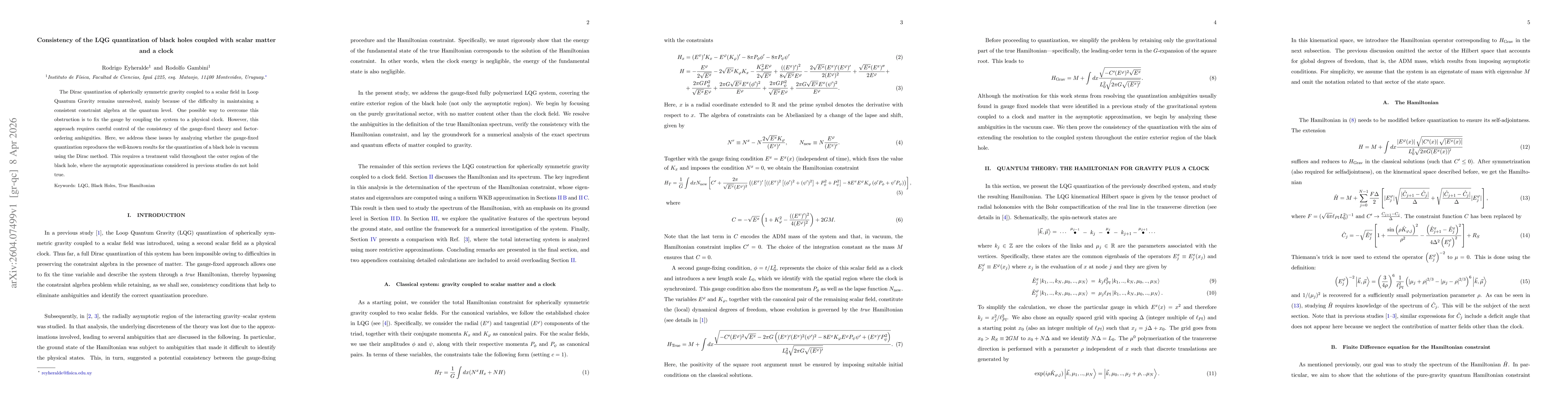 Thumbnail for Consistency of the LQG quantization of black holes coupled with scalar matter and a clock