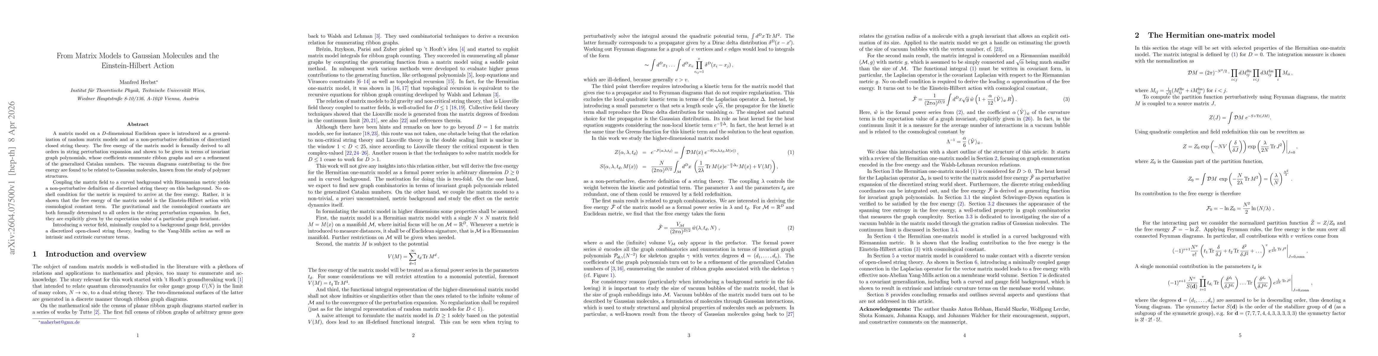 Thumbnail for From Matrix Models to Gaussian Molecules and the Einstein-Hilbert Action