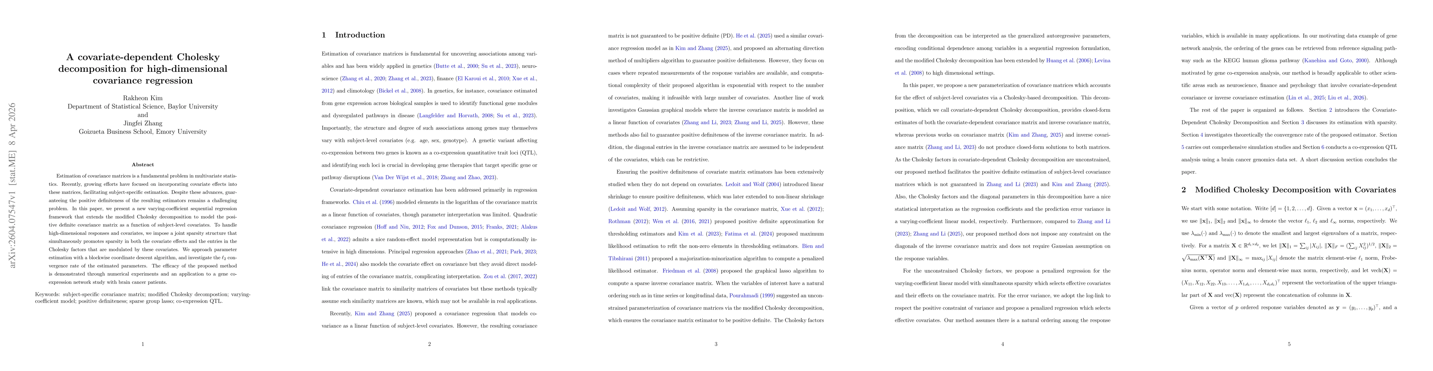 Thumbnail for A covariate-dependent Cholesky decomposition for high-dimensional covariance regression