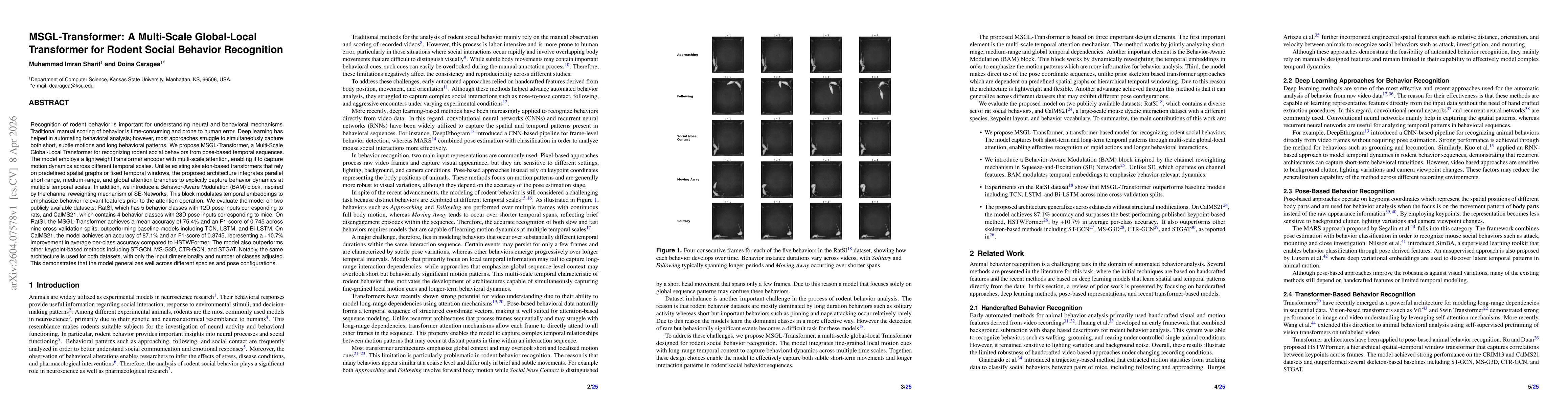 Thumbnail for MSGL-Transformer: A Multi-Scale Global-Local Transformer for Rodent Social Behavior Recognition