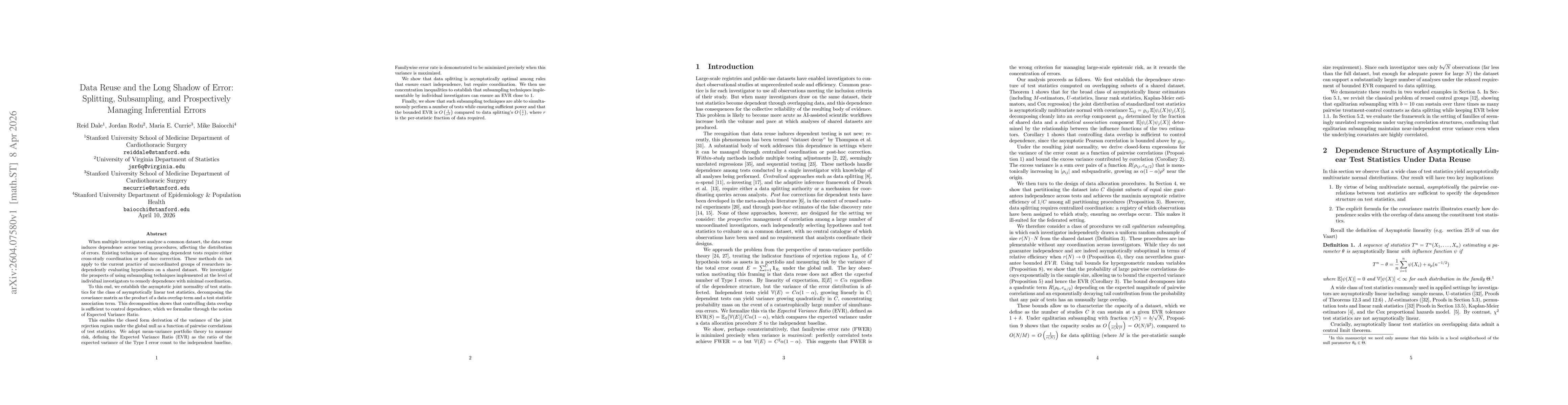 Thumbnail for Data Reuse and the Long Shadow of Error: Splitting, Subsampling, and Prospectively Managing Inferential Errors