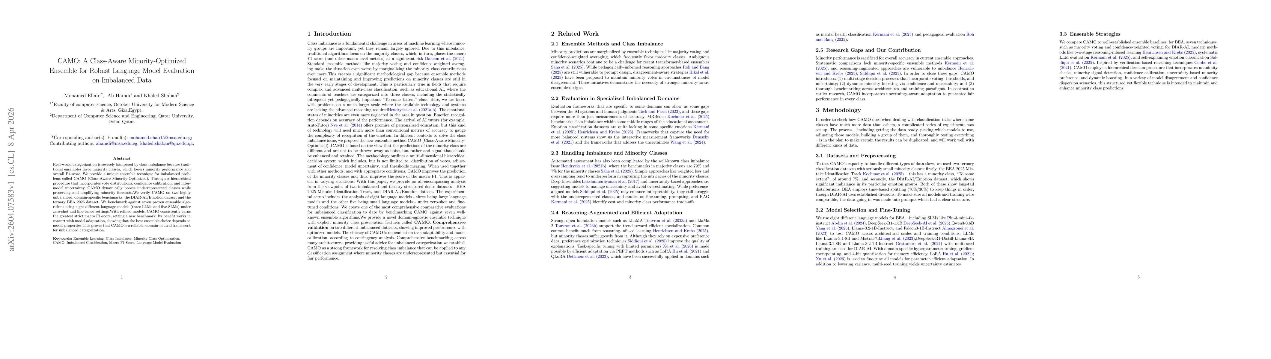 Thumbnail for CAMO: A Class-Aware Minority-Optimized Ensemble for Robust Language Model Evaluation on Imbalanced Data