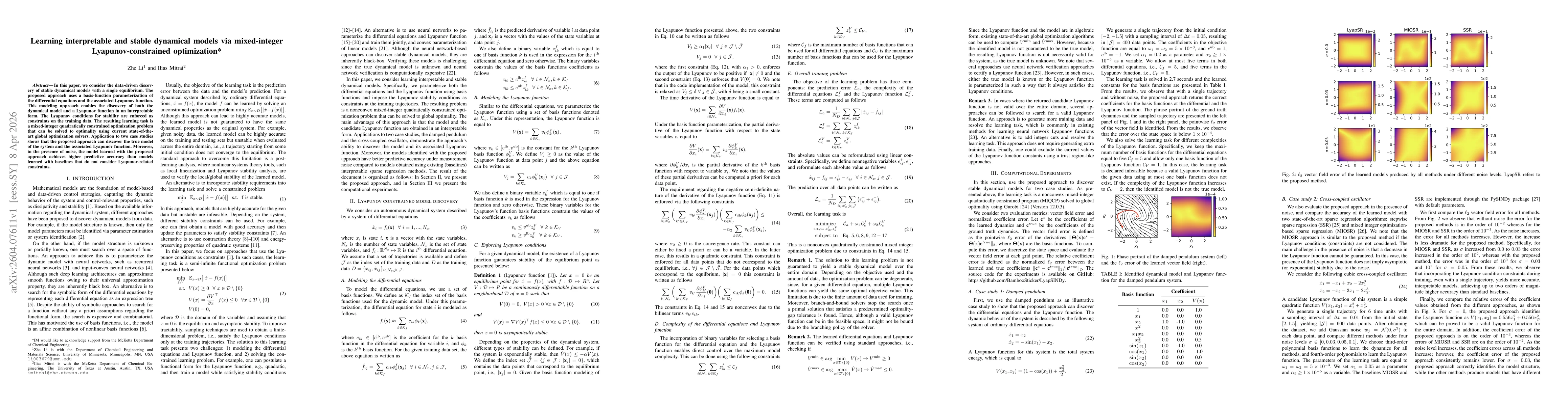 Thumbnail for Learning interpretable and stable dynamical models via mixed-integer Lyapunov-constrained optimization