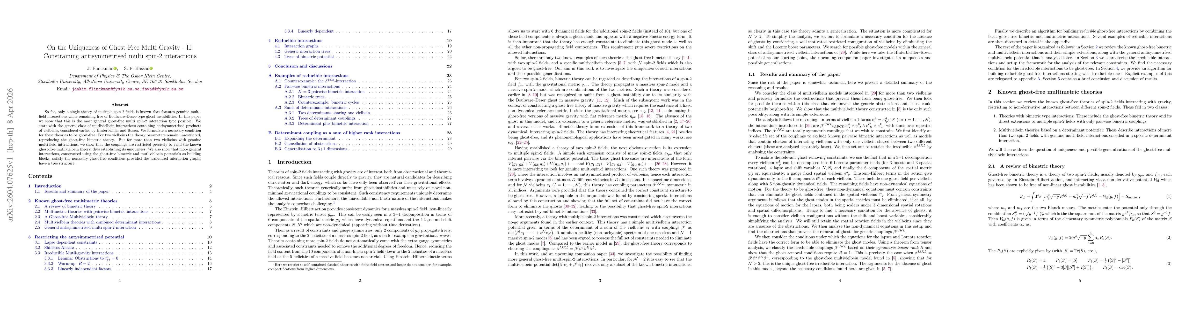 Thumbnail for On the Uniqueness of Ghost-Free Multi-Gravity -- II: Constraining antisymmetrised multi spin-2 interactions