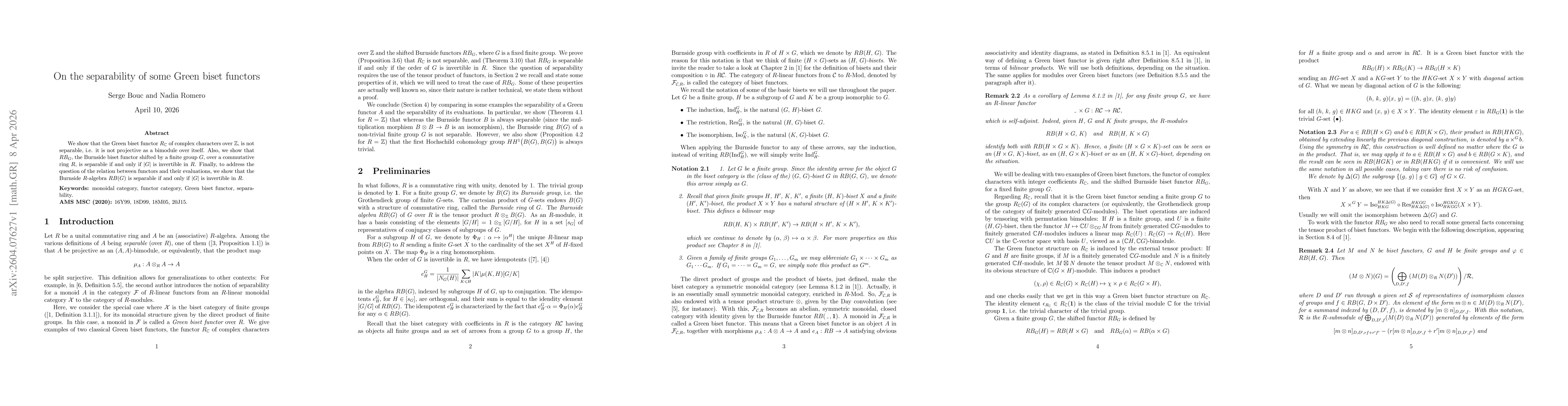 Thumbnail for On the separability of some Green biset functors