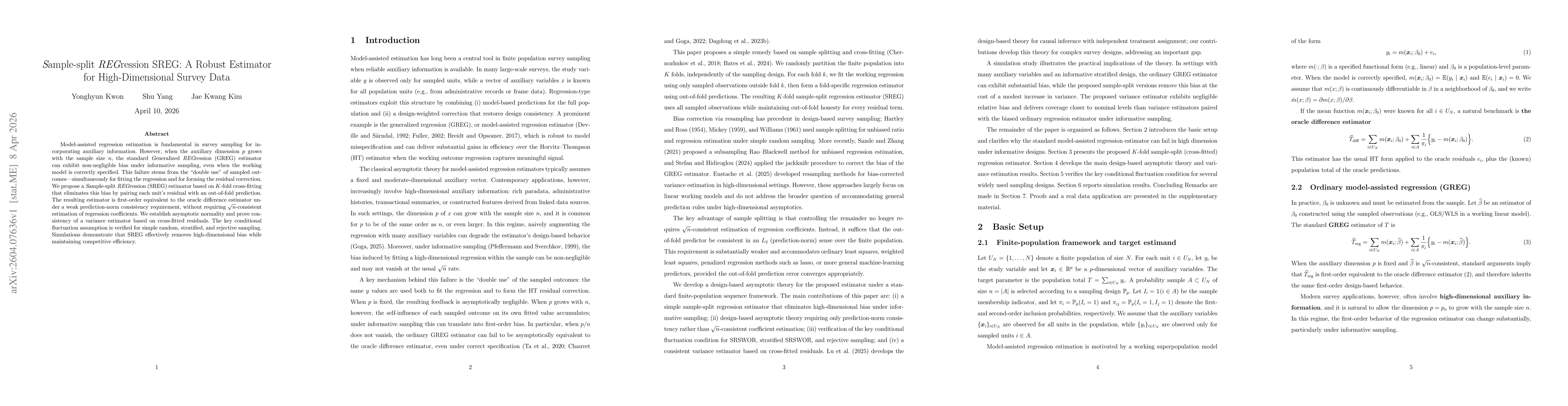 Thumbnail for Sample-split REGression SREG: A robust estimator for high-dimensional survey data