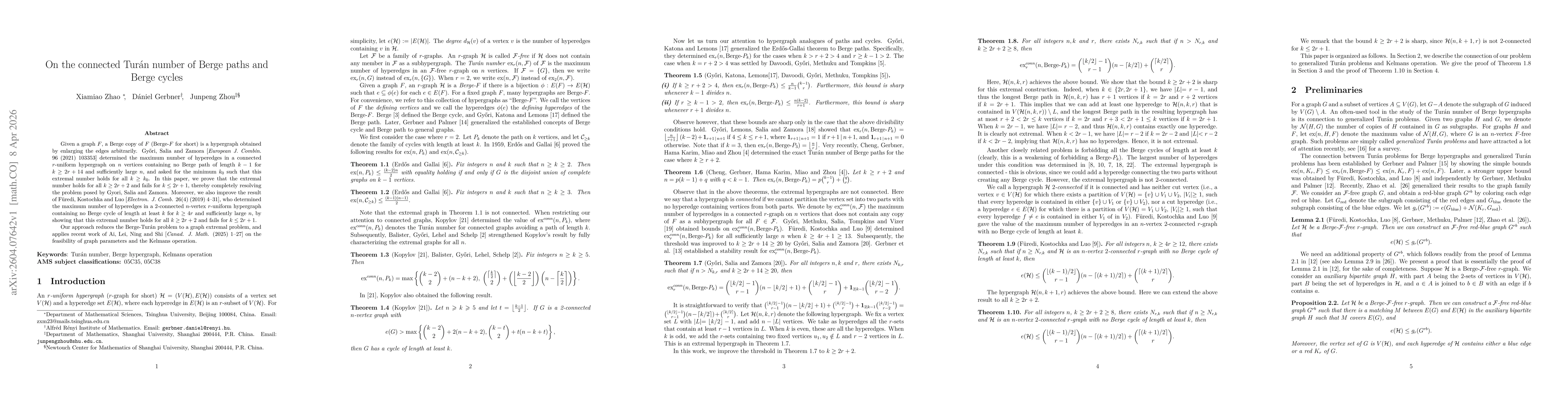 Thumbnail for On the connected Turán number of Berge paths and Berge cycles
