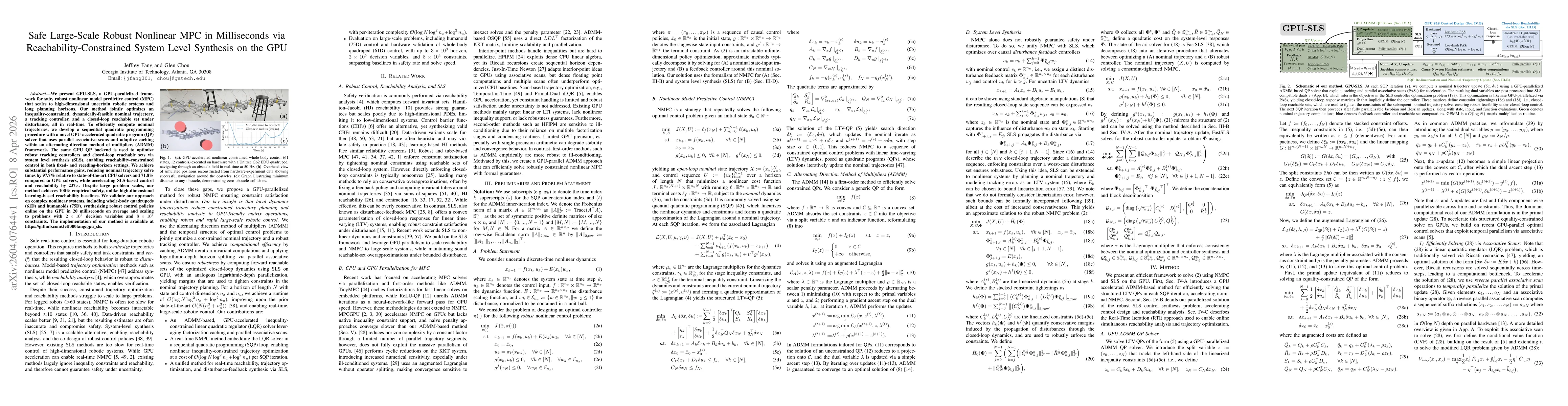 Thumbnail for Safe Large-Scale Robust Nonlinear MPC in Milliseconds via Reachability-Constrained System Level Synthesis on the GPU