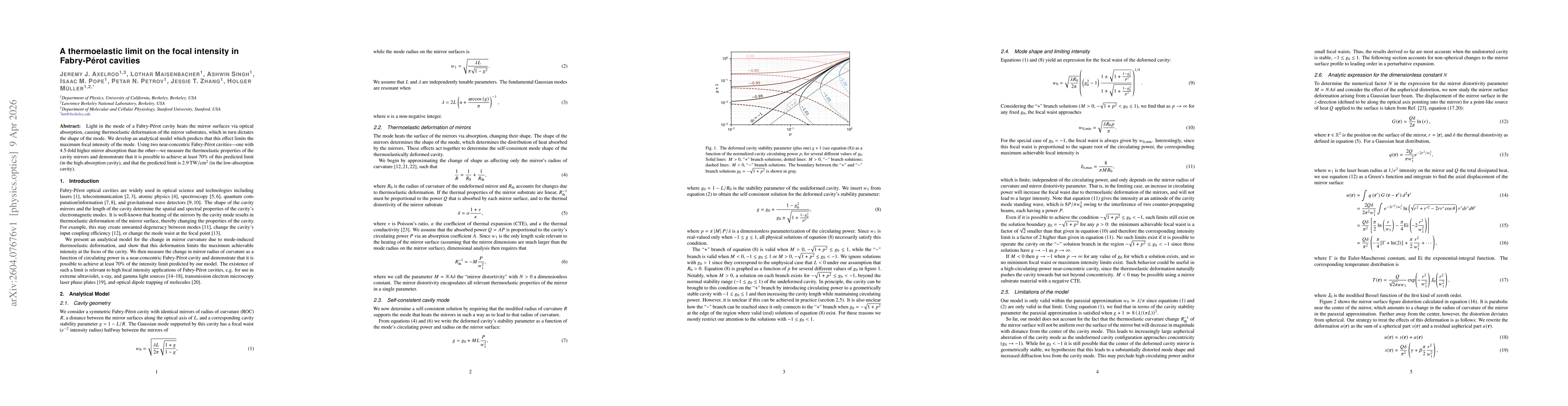 Thumbnail for A thermoelastic limit on the focal intensity in Fabry-Pérot cavities