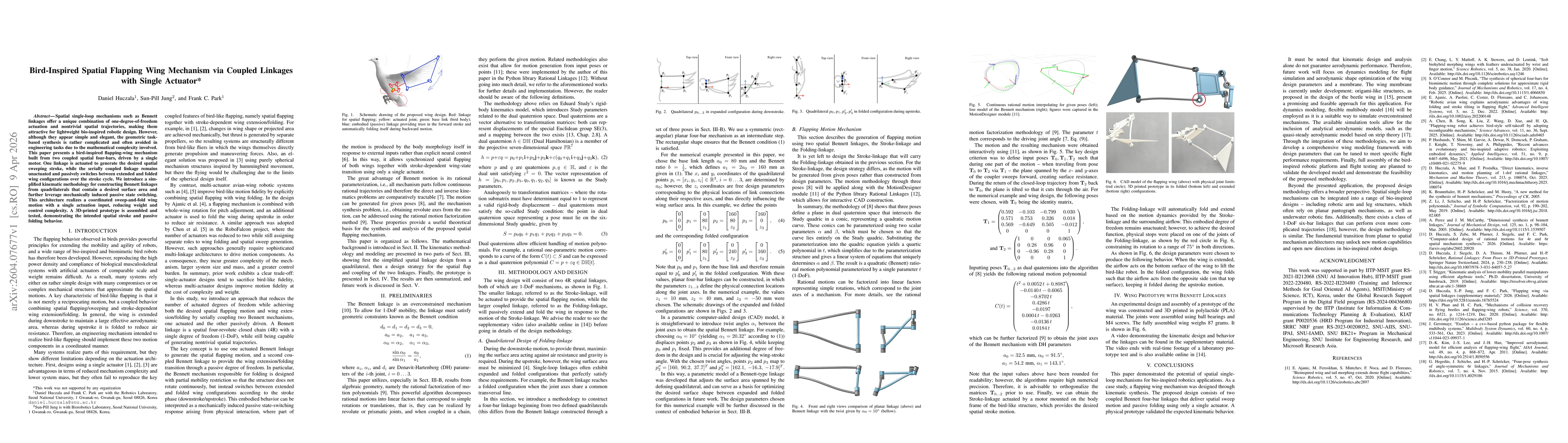 Thumbnail for Bird-Inspired Spatial Flapping Wing Mechanism via Coupled Linkages with Single Actuator