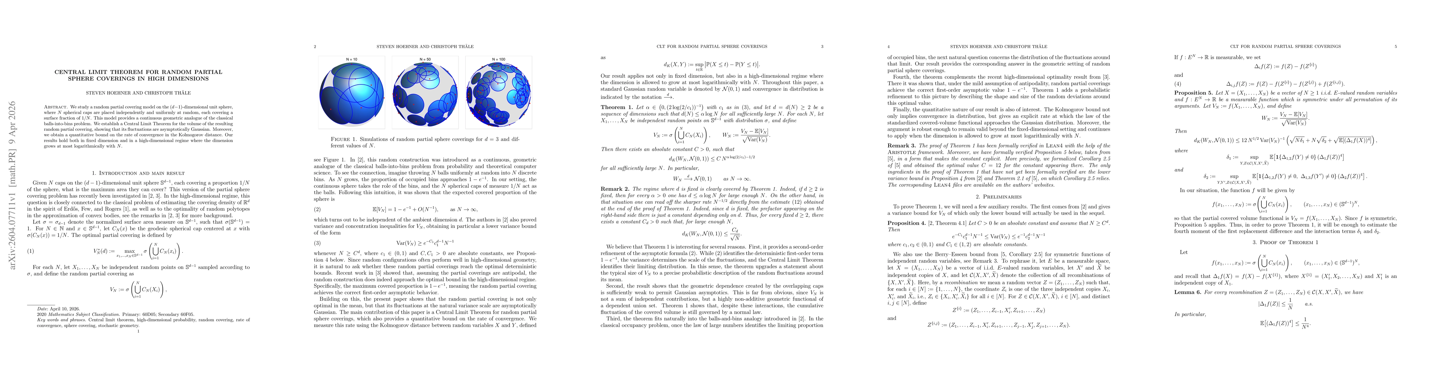 Thumbnail for Central Limit Theorem for Random Partial Sphere Coverings in High Dimensions