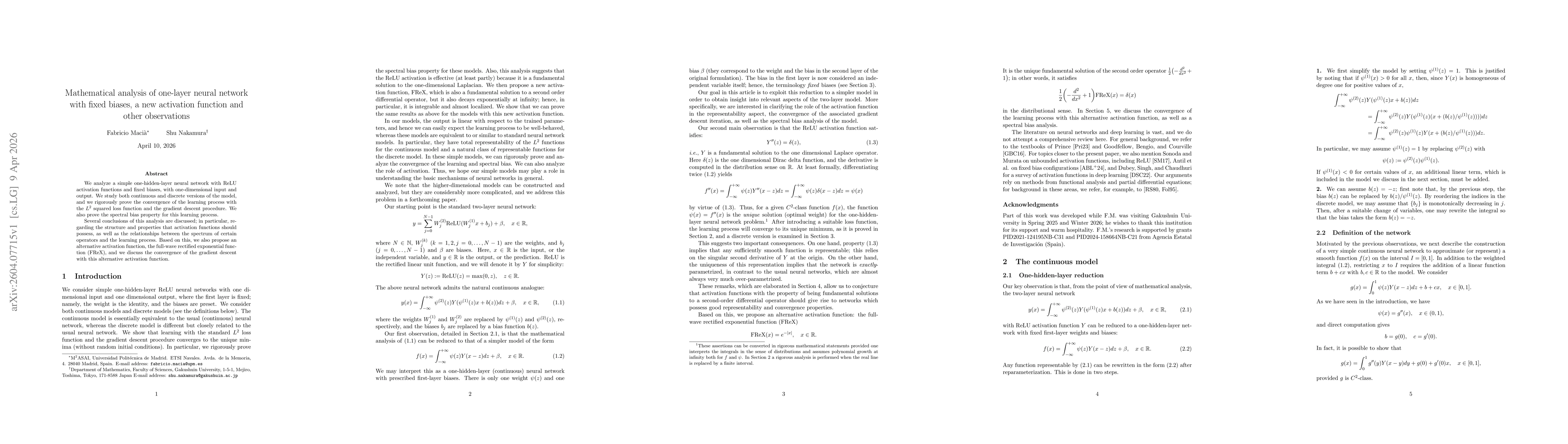 Thumbnail for Mathematical analysis of one-layer neural network with fixed biases, a new activation function and other observations