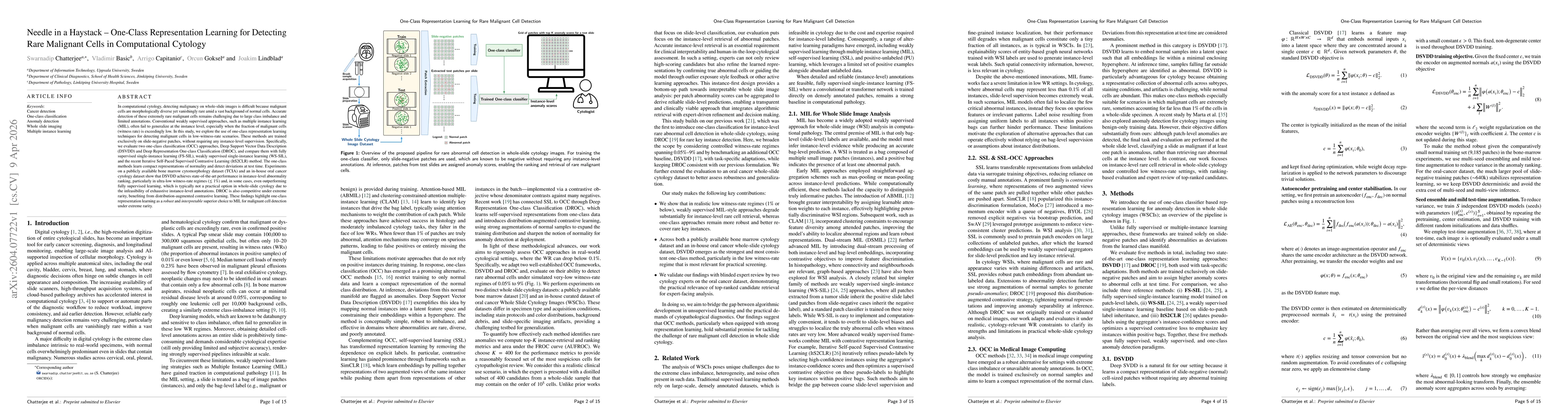 Thumbnail for Needle in a Haystack -- One-Class Representation Learning for Detecting Rare Malignant Cells in Computational Cytology