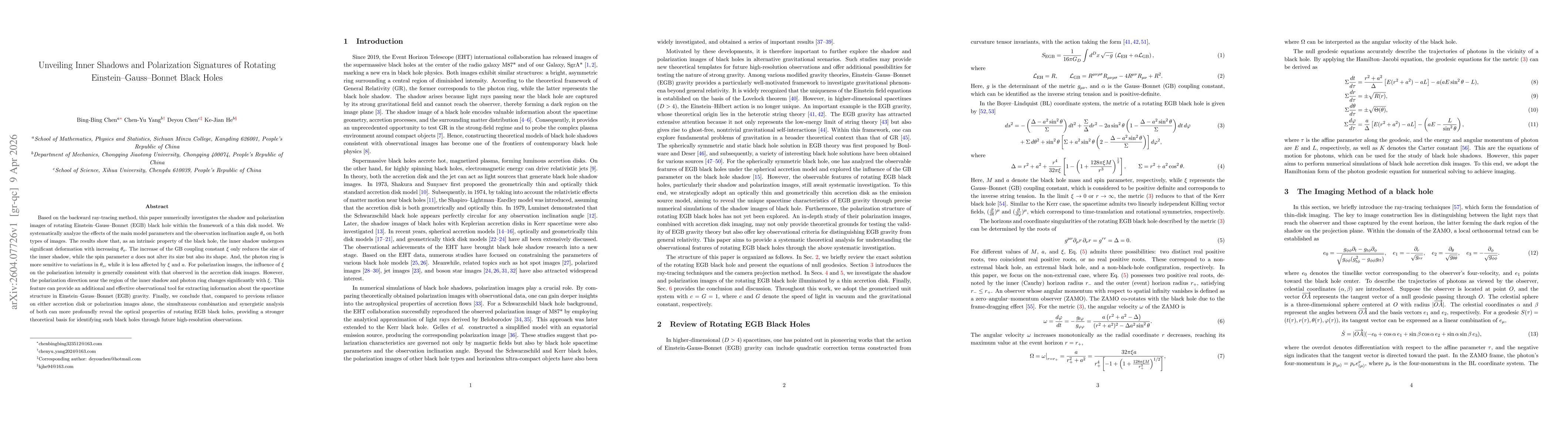 Thumbnail for Unveiling Inner Shadows and Polarization Signatures of Rotating Einstein-Gauss-Bonnet Black Holes