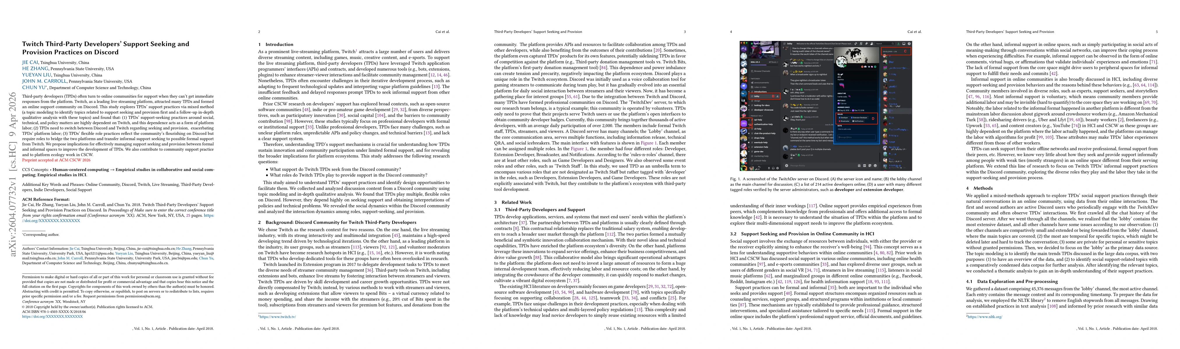 Thumbnail for Twitch Third-Party Developers' Support Seeking and Provision Practices on Discord