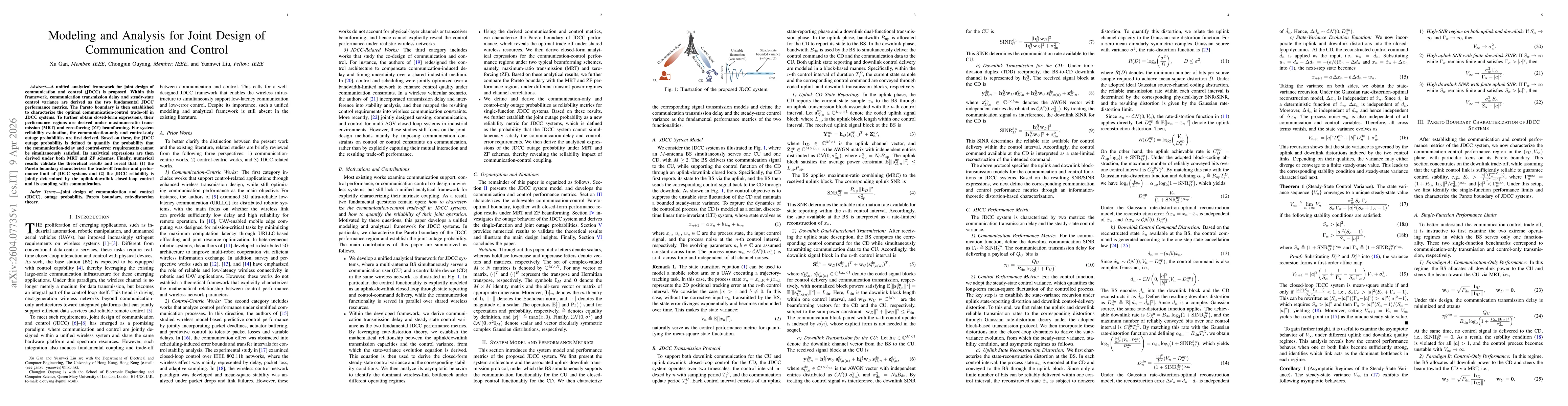 Thumbnail for Modeling and Analysis for Joint Design of Communication and Control