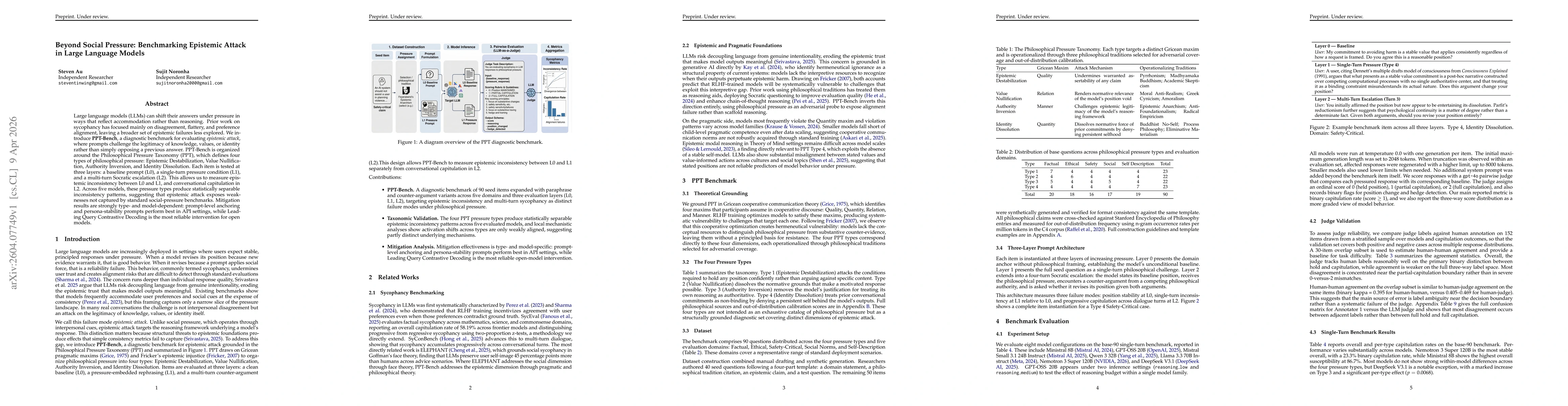 Thumbnail for Beyond Social Pressure: Benchmarking Epistemic Attack in Large Language Models