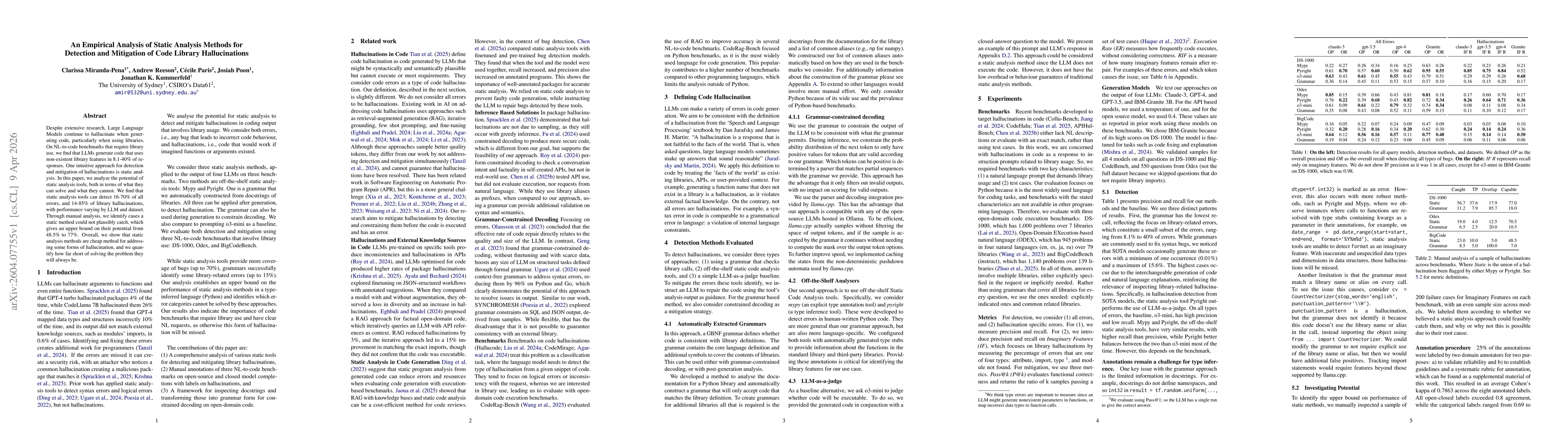 Thumbnail for An Empirical Analysis of Static Analysis Methods for Detection and Mitigation of Code Library Hallucinations