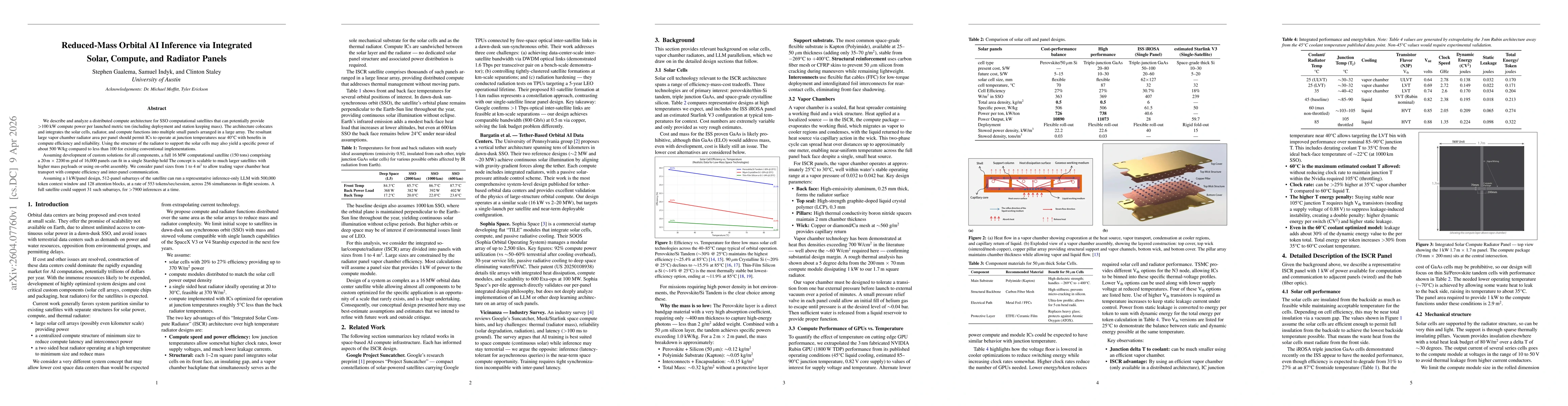 Thumbnail for Reduced-Mass Orbital AI Inference via Integrated Solar, Compute, and Radiator Panels