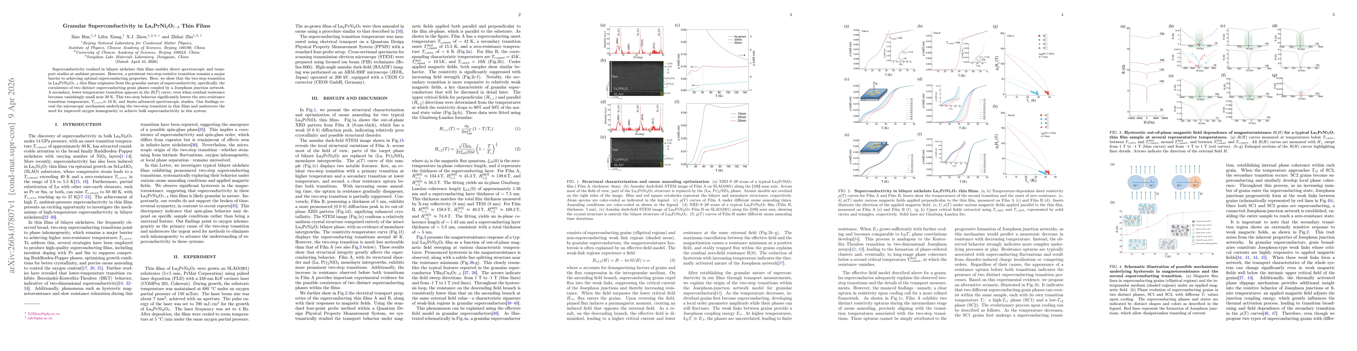 Thumbnail for Granular Superconductivity in La$_{2}$PrNi$_{2}$O$_{7-δ}$ Thin Films