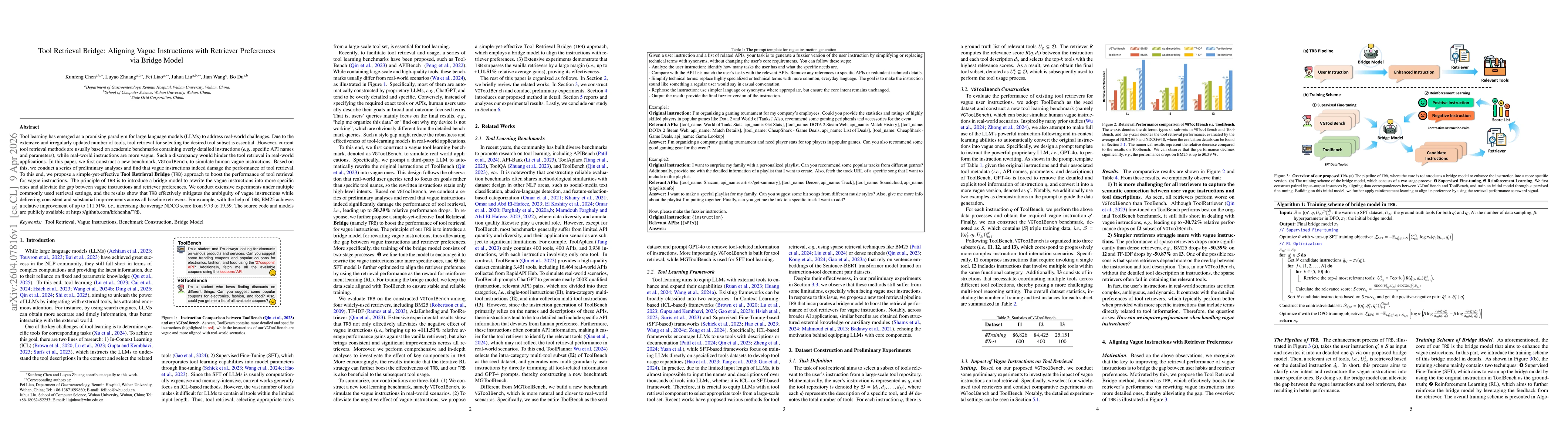 Thumbnail for Tool Retrieval Bridge: Aligning Vague Instructions with Retriever Preferences via Bridge Model