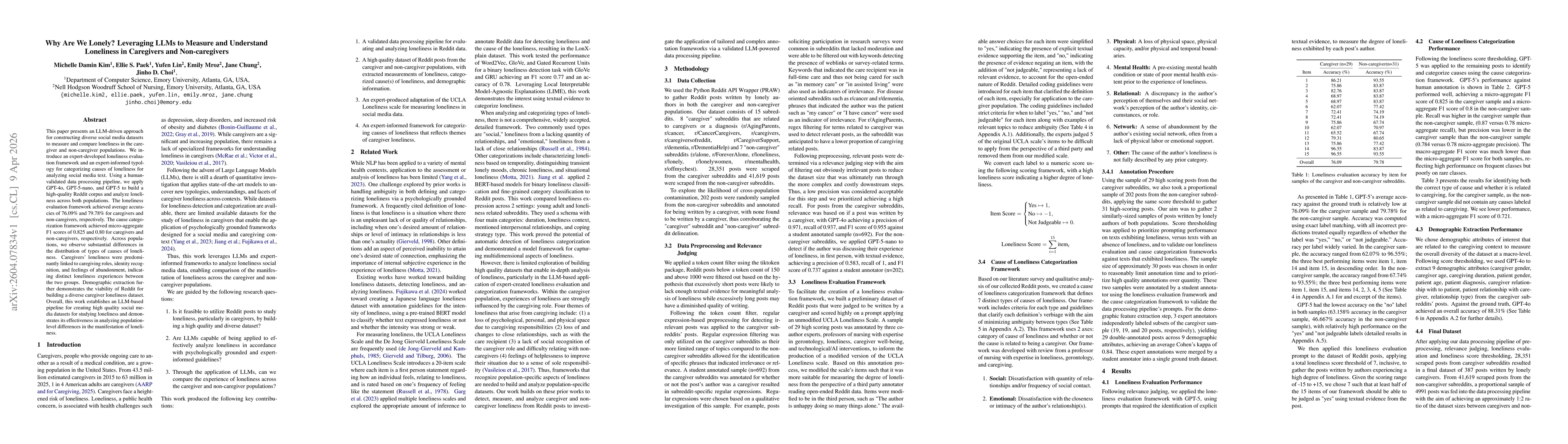 Thumbnail for Why Are We Lonely? Leveraging LLMs to Measure and Understand Loneliness in Caregivers and Non-caregivers