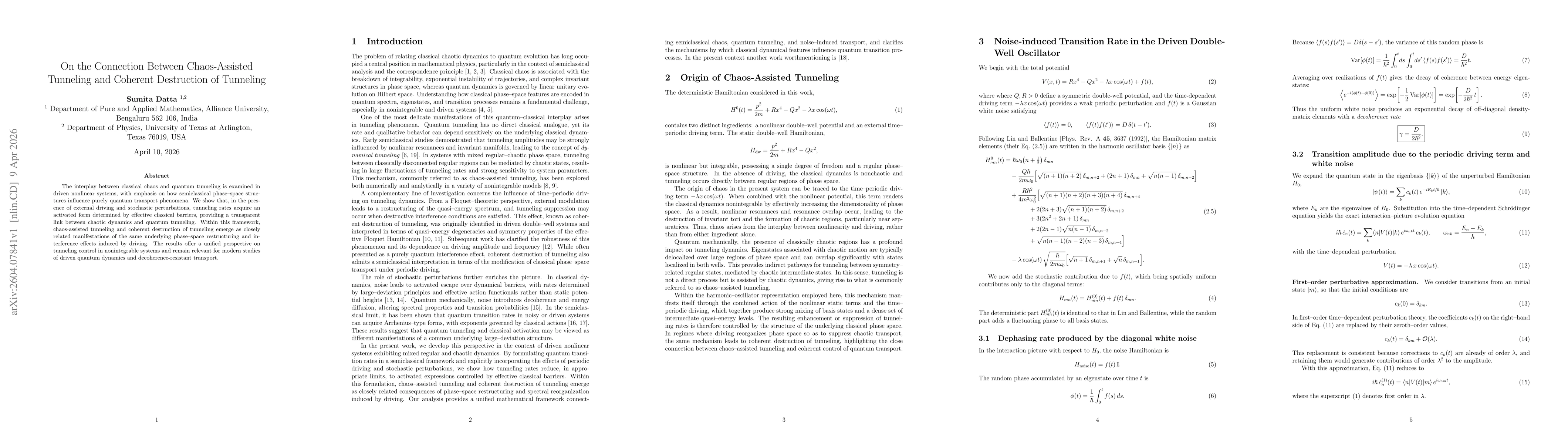 Thumbnail for On the Connection Between Chaos Assisted Tunneling and Coherent Destruction of Tunneling
