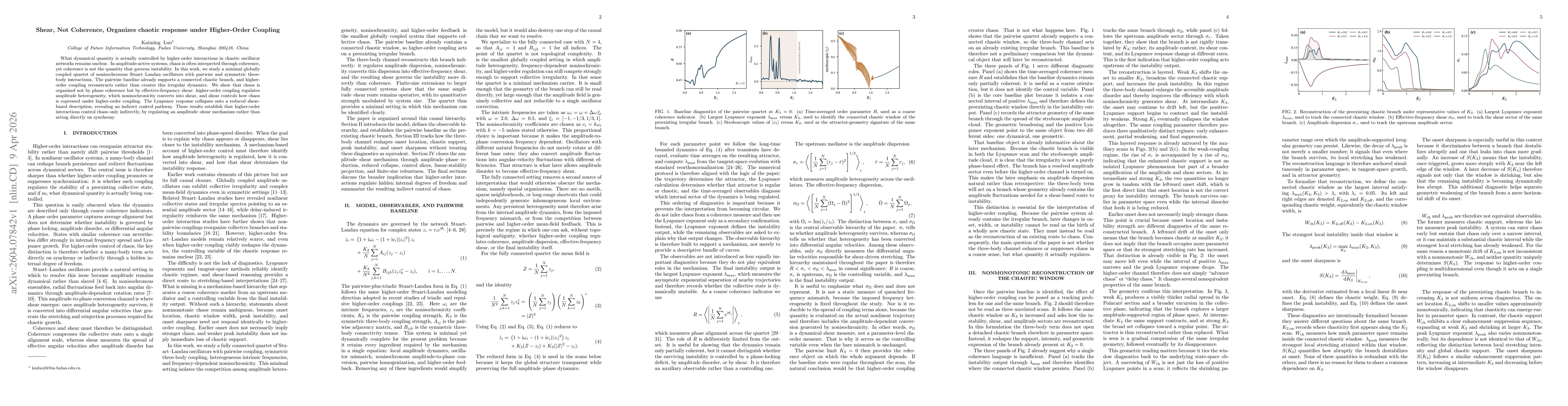 Thumbnail for Shear, Not Coherence, Organizes chaotic response under Higher-Order Coupling