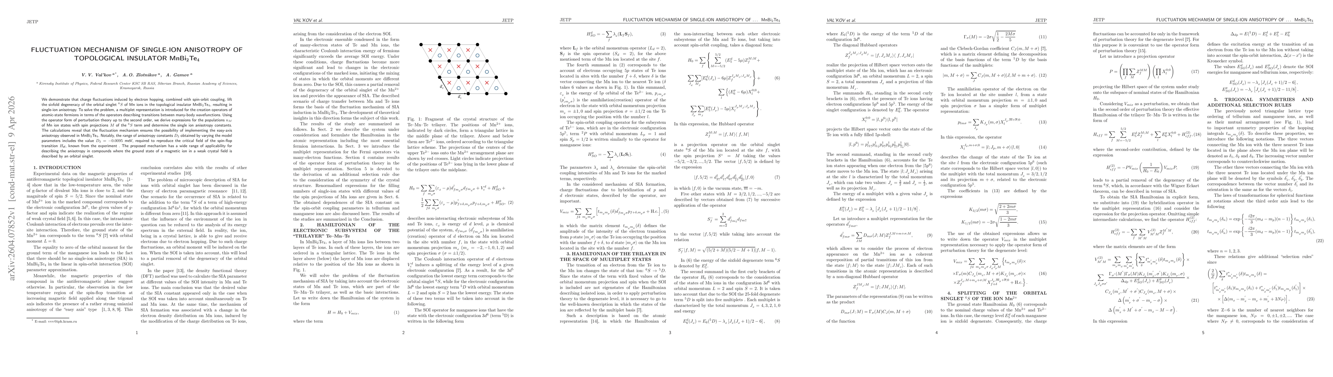 Thumbnail for Fluctuation Mechanism of Single-Ion Anisotropy of Topological Insulator MnBi$_2$Te$_4$