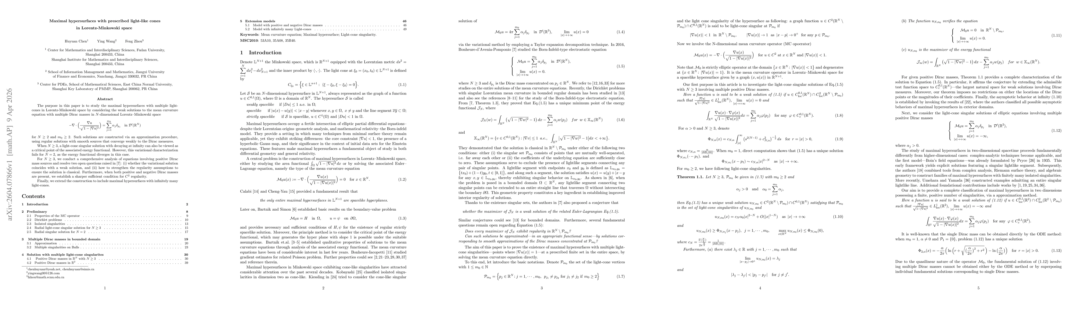 Thumbnail for Maximal hypersurfaces with prescribed light-like cones in Lorentz-Minkowski space