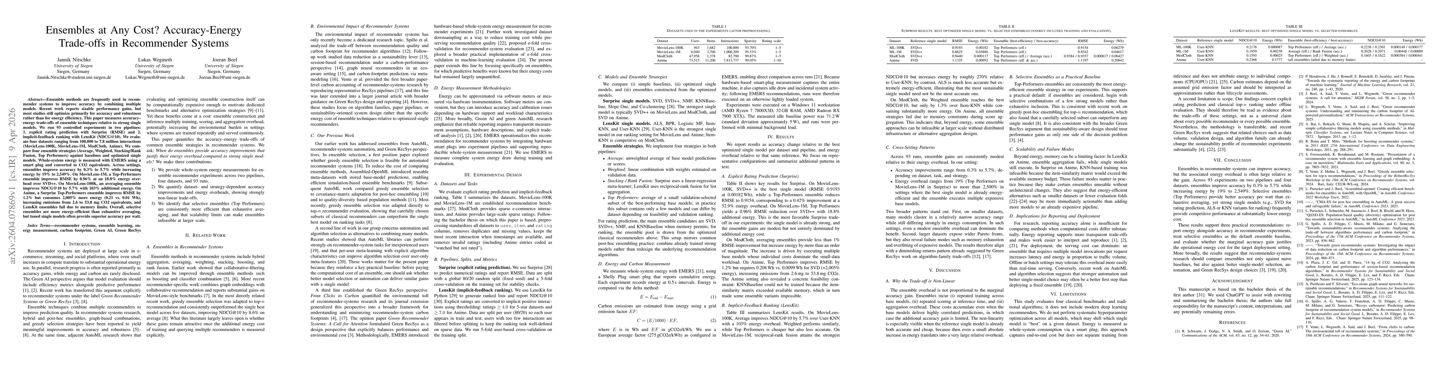 Thumbnail for Ensembles at Any Cost? Accuracy-Energy Trade-offs in Recommender Systems