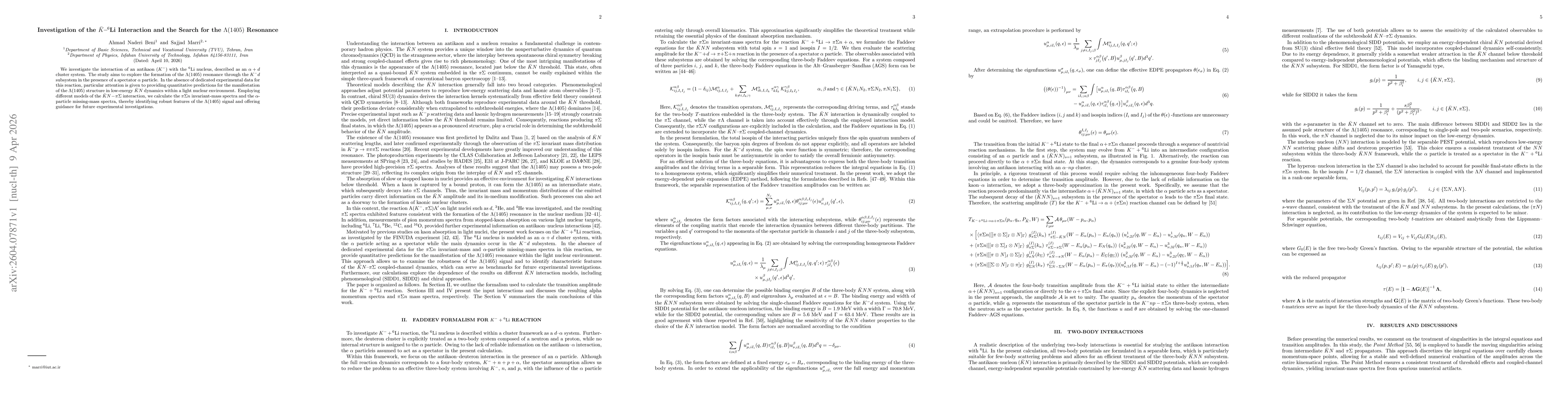 Thumbnail for Investigation of the $\bar{K}$--$^{6}$Li Interaction and the Search for the $Λ(1405)$ Resonance
