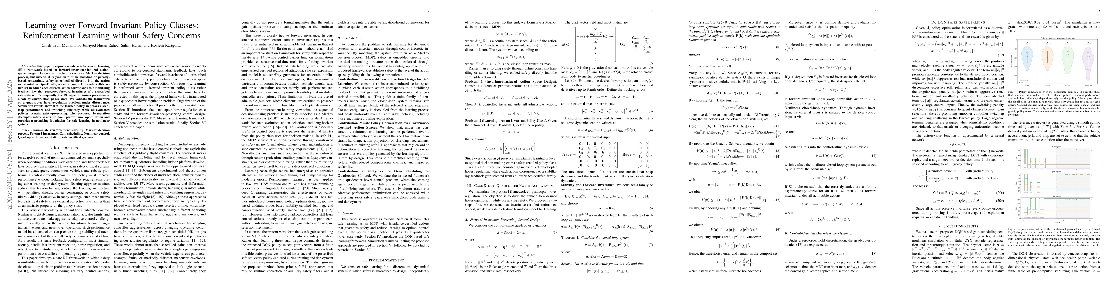 Thumbnail for Learning over Forward-Invariant Policy Classes: Reinforcement Learning without Safety Concerns