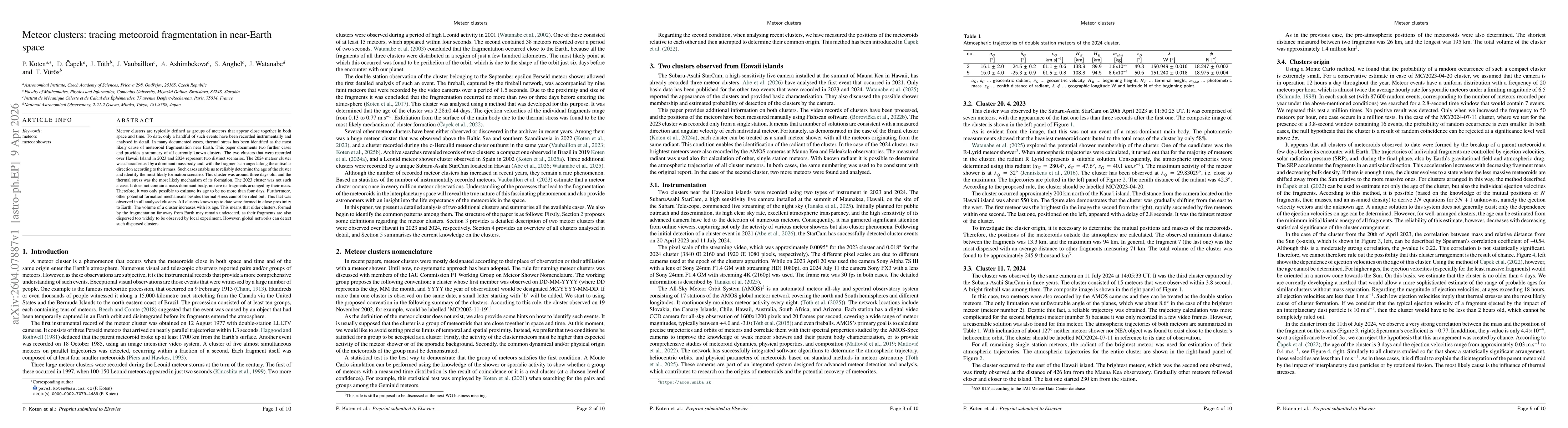 Thumbnail for Meteor clusters: tracing meteoroid fragmentation in near-Earth space