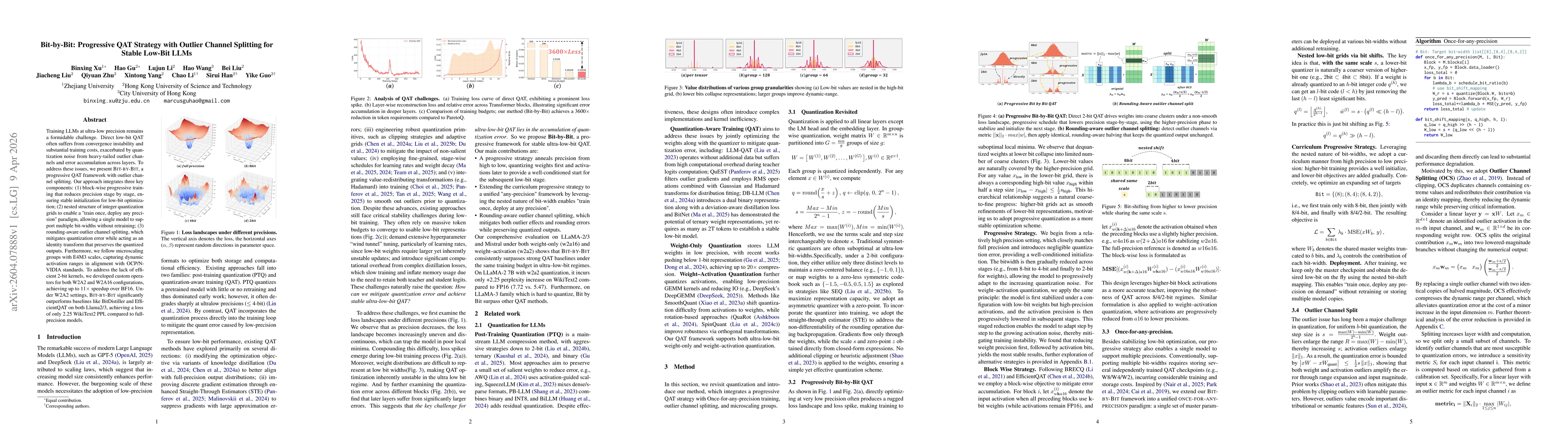 Thumbnail for Bit-by-Bit: Progressive QAT Strategy with Outlier Channel Splitting for Stable Low-Bit LLMs