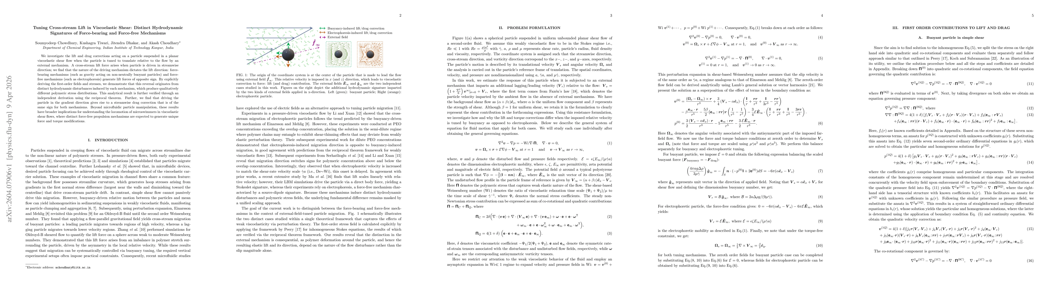 Thumbnail for Tuning Cross-stream Lift in Viscoelastic Shear: Distinct Hydrodynamic Signatures of Force-bearing and Force-free Mechanisms