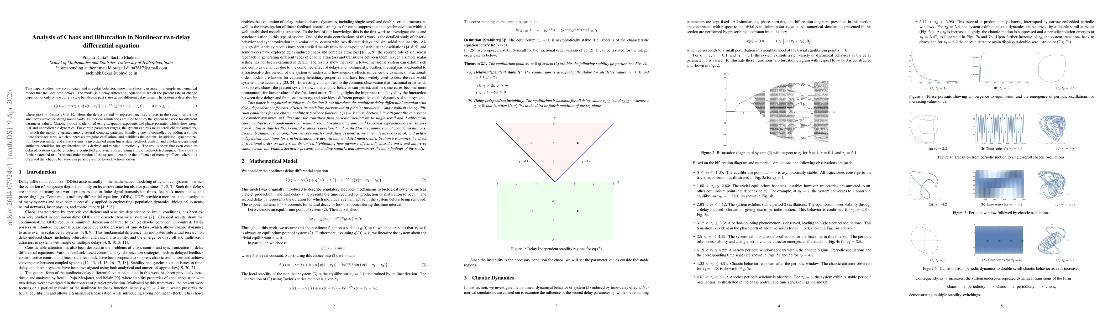 Thumbnail for Analysis of Chaos and Bifurcation in Nonlinear two-delay differential equation