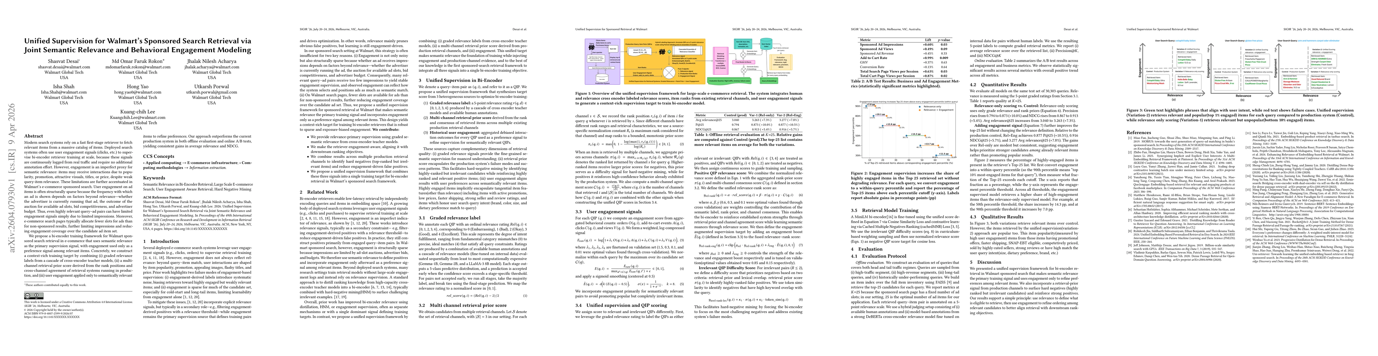 Thumbnail for Unified Supervision for Walmarts Sponsored Search Retrieval via Joint Semantic Relevance and Behavioral Engagement Modeling