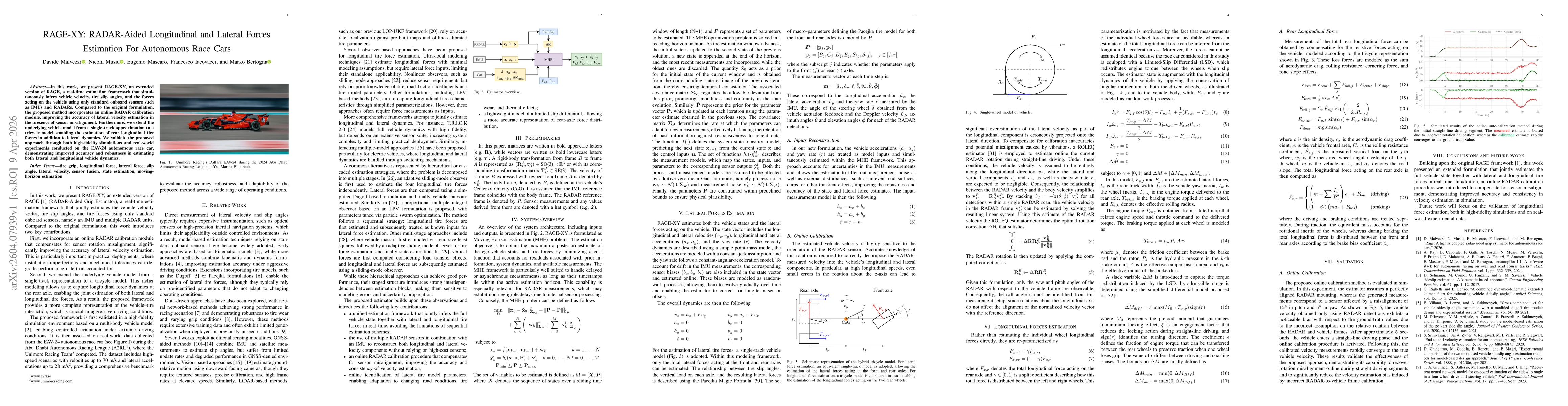 Thumbnail for RAGE-XY: RADAR-Aided Longitudinal and Lateral Forces Estimation For Autonomous Race Cars