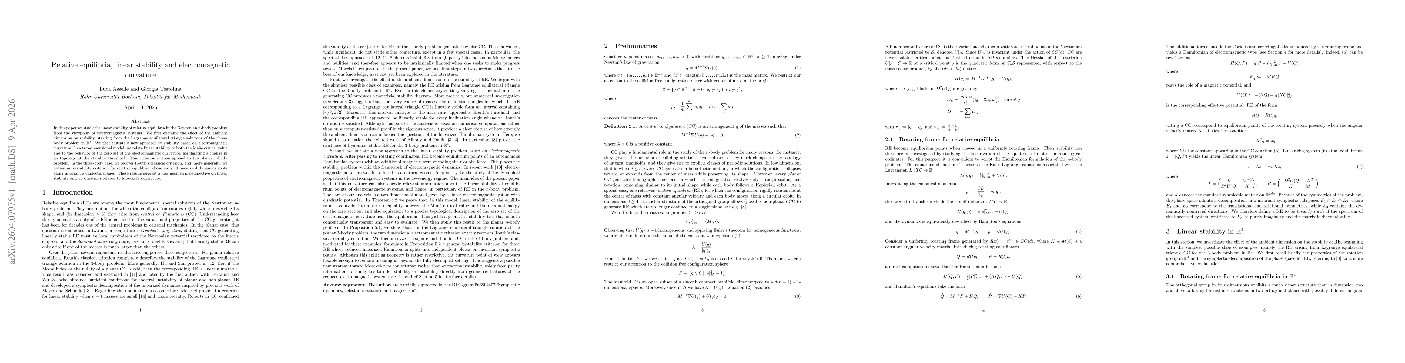 Thumbnail for Relative equilibria, linear stability and electromagnetic curvature