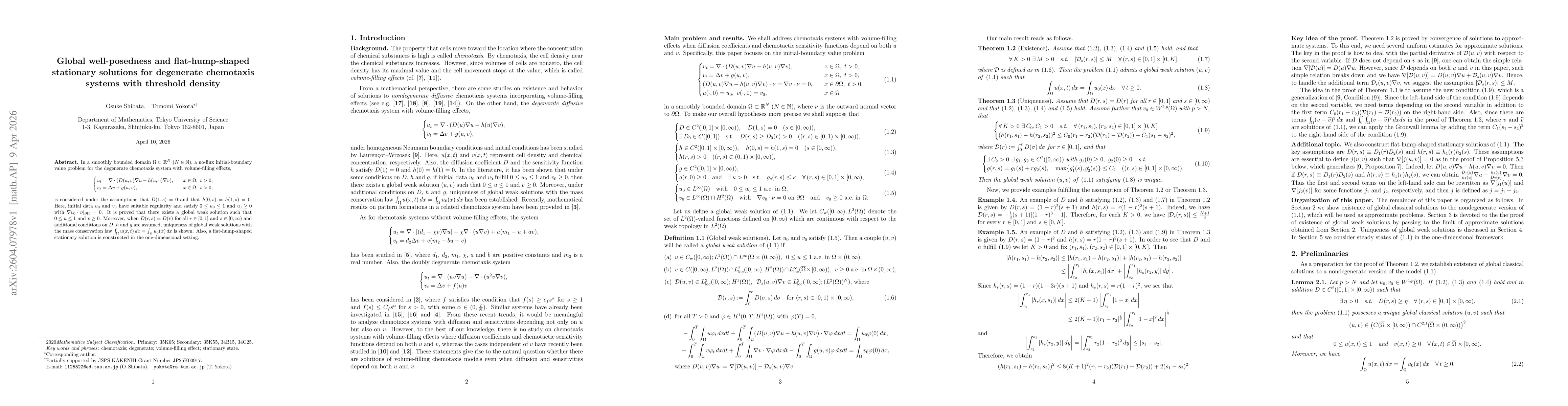 Thumbnail for Global well-posedness and flat-hump-shaped stationary solutions for degenerate chemotaxis systems with threshold density